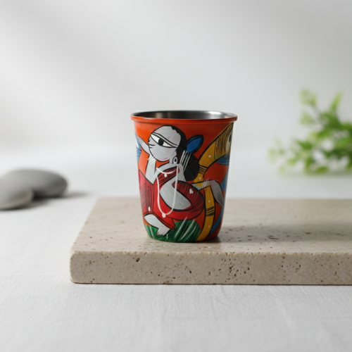 Hand-Painted Pattachitra Stainless Steel Glass
