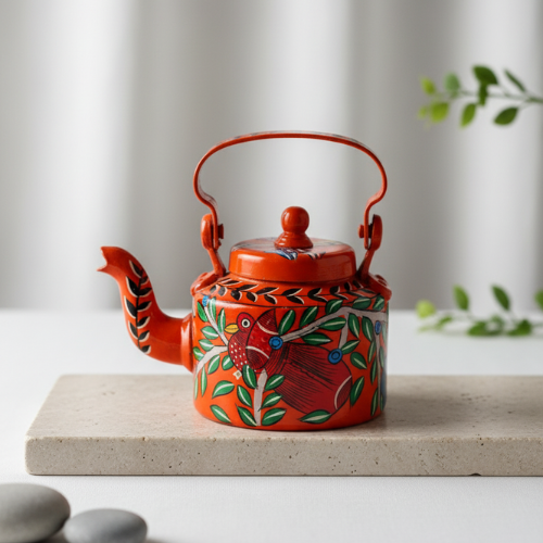 Hand-Painted Pattachitra Decorative Kettle (Aluminum)