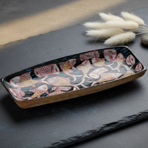 Hand-Painted Pattachitra Wooden Platter (Wood)