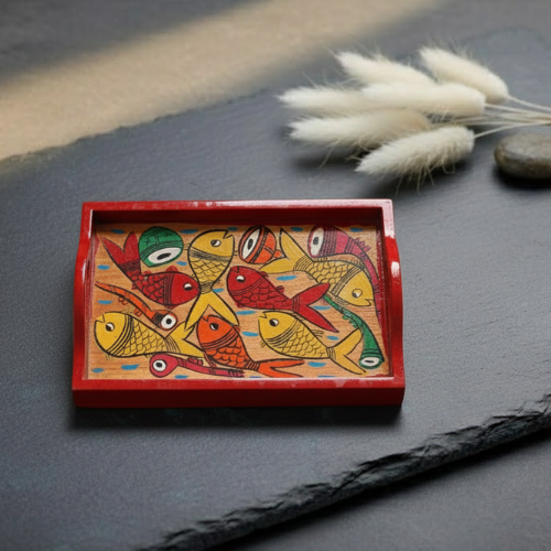 Hand-Painted Pattachitra Wooden Serving Tray (Wood)