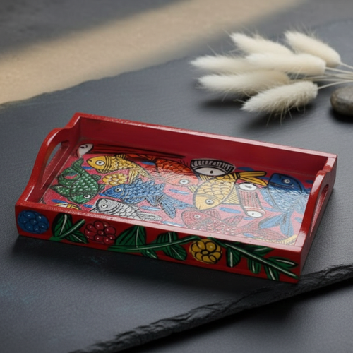 Hand-Painted Pattachitra Wooden Serving Tray (Wood)