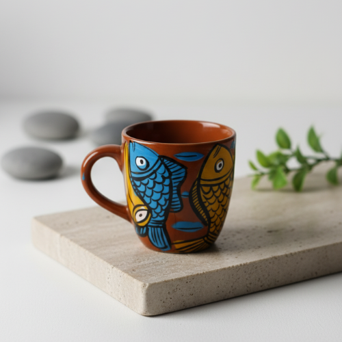 Hand-Painted Pattachitra Ceramic Cup Traditional Indian Art