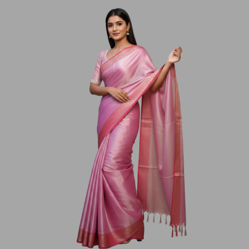 Luminous Lavender Pink Cotton Silk Handloom Saree