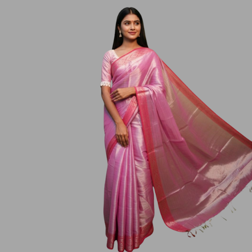 Luminous Lavender Pink Cotton Silk Handloom Saree