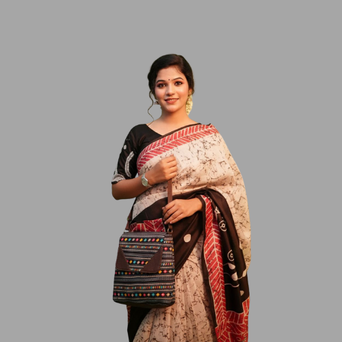 Hand-Painted Bishnupuri Silk Saree with Traditional Batik Work
