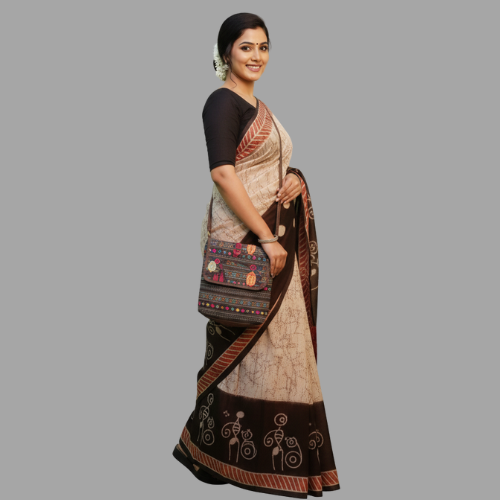 Hand-Painted Bishnupuri Silk Saree with Traditional Batik Work