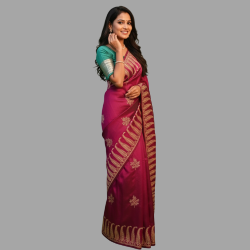 Royal Mauve Bishnupuri Silk Saree with Intricate Zari Weaving