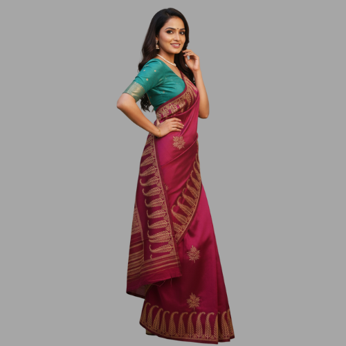 Royal Mauve Bishnupuri Silk Saree with Intricate Zari Weaving