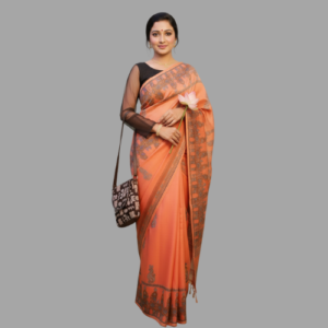 Elegant Peach Bishnupuri Silk Saree with Terracotta Motifs