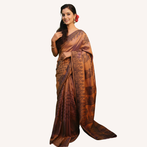 Opulent Bronze Bishnupuri Silk Saree with Woven Jaal