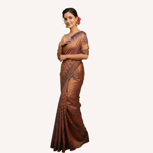 Opulent Bronze Bishnupuri Silk Saree with Woven Jaal