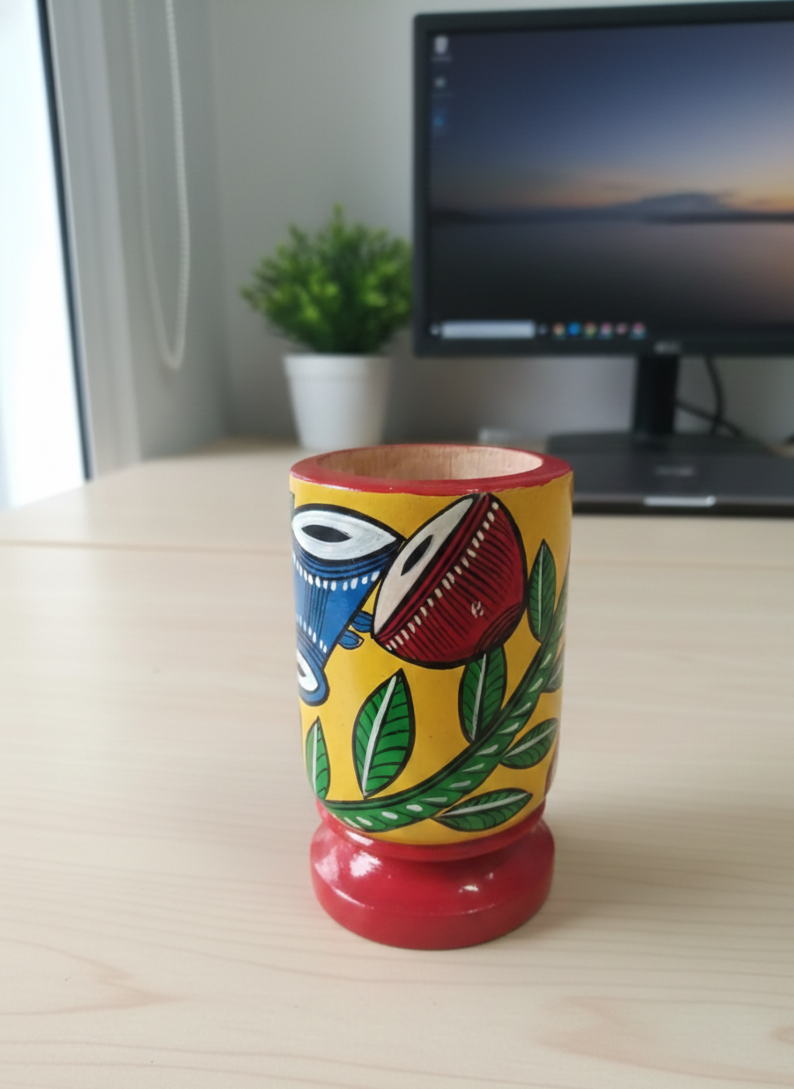 Hand-Painted Pattachitra Pen Stand (Wood)