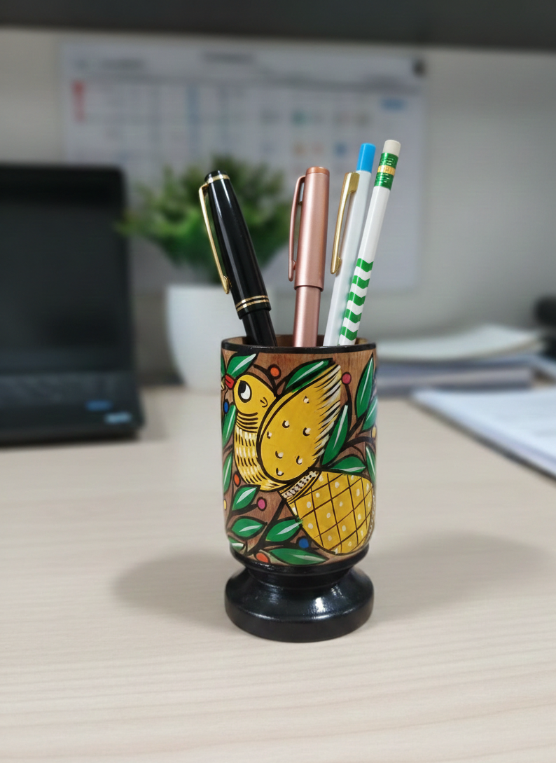 Hand-Painted Pattachitra Pen Stand (Wood)