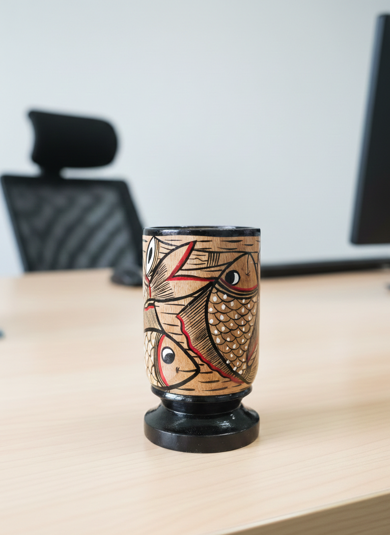 Hand-Painted Pattachitra Pen Stand (Wood)