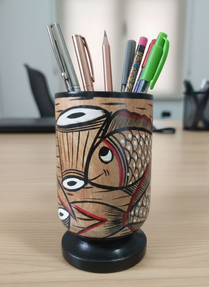 Hand-Painted Pattachitra Pen Stand (Wood)