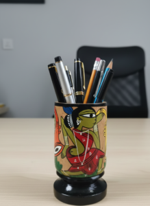 Hand-Painted Pattachitra Pen Stand (Wood)