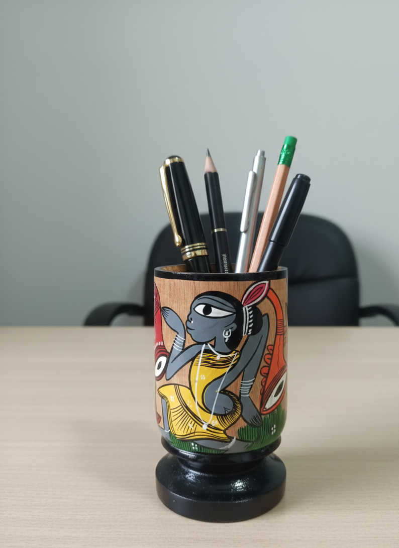 Hand-Painted Pattachitra Pen Stand (Wood)