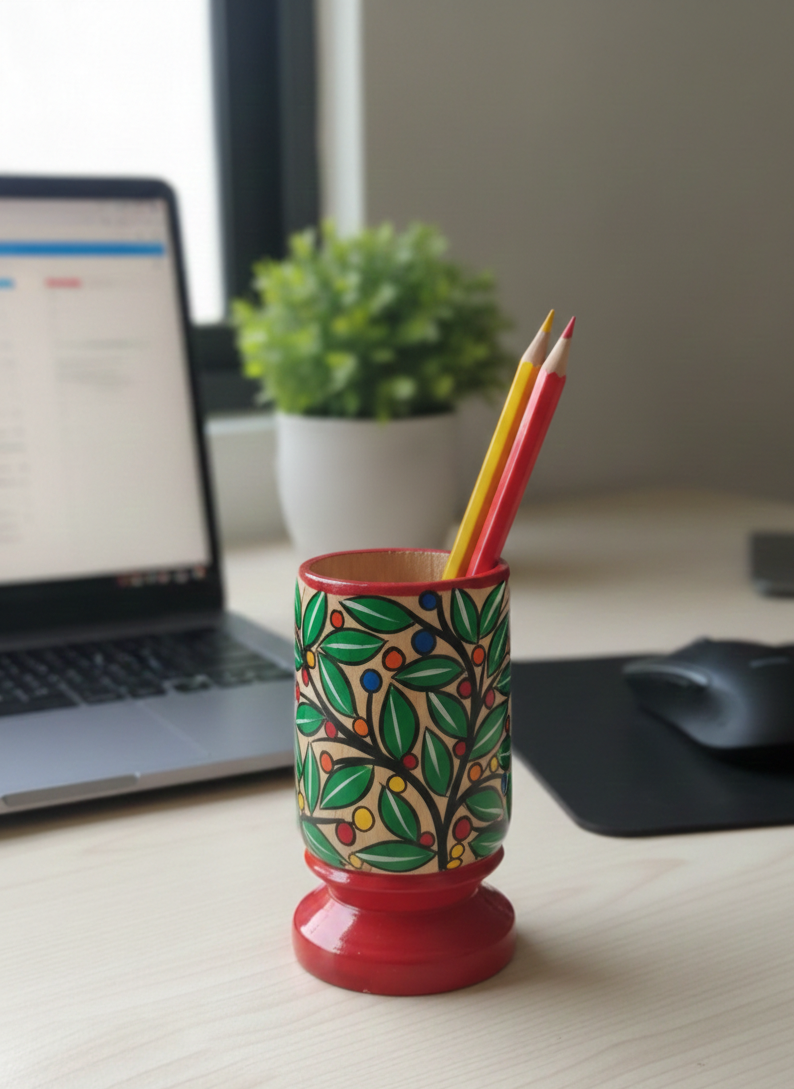 Hand-Painted Pattachitra Pen Stand (Wood)