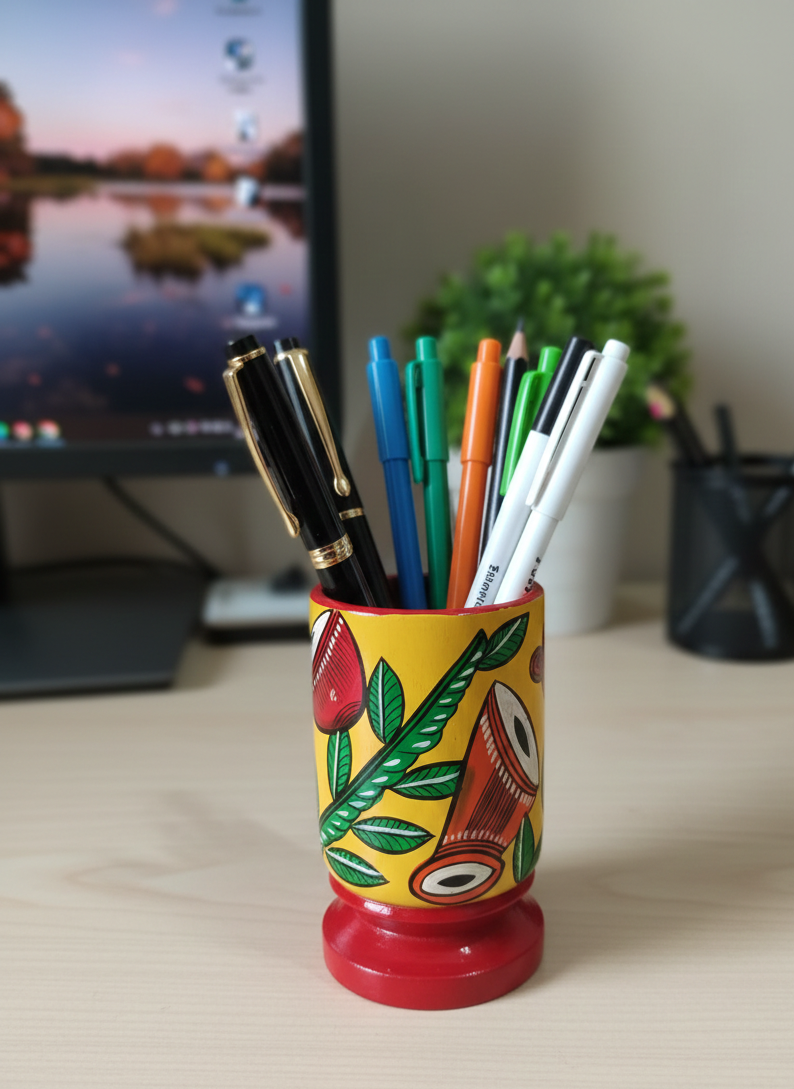Hand-Painted Pattachitra Pen Stand (Wood)