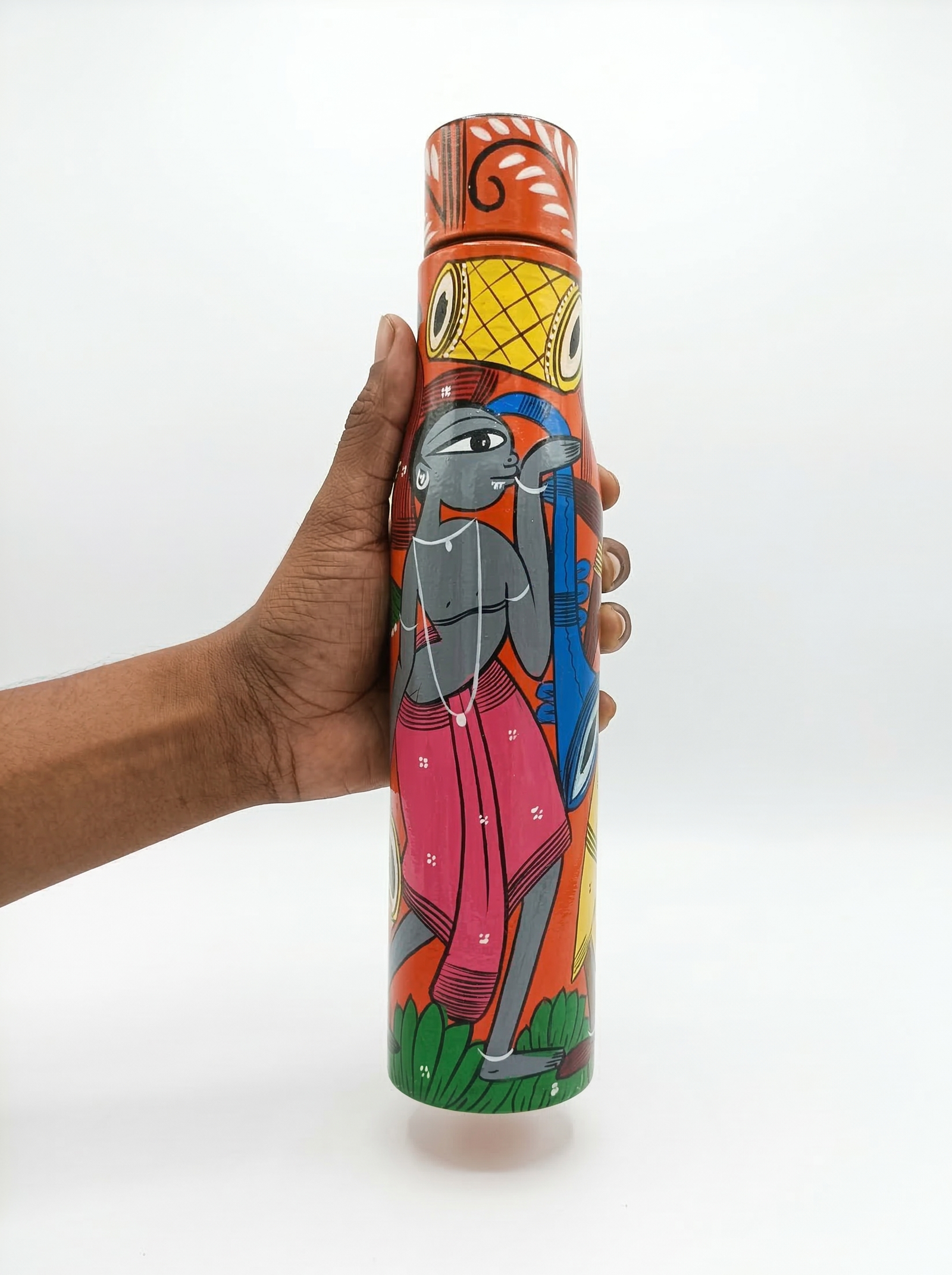 Hand-Painted Pattachitra Stainless Steel Water Bottle